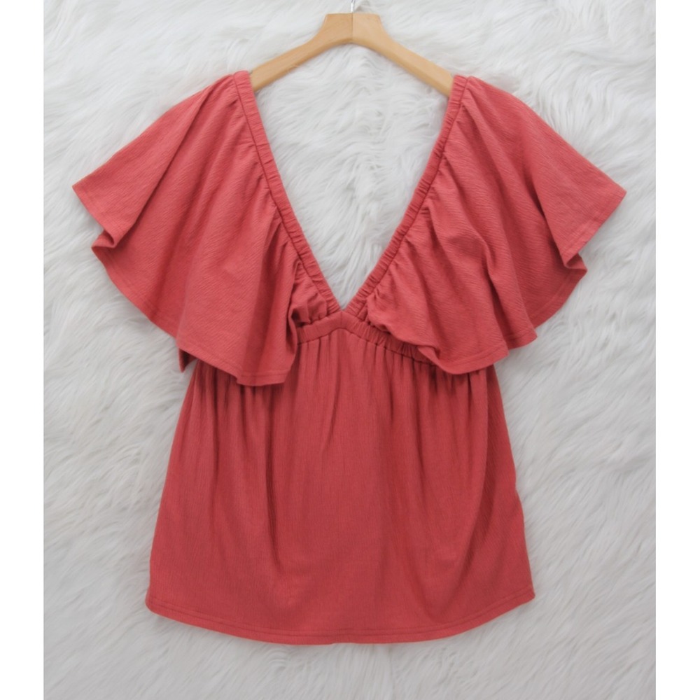 Heyson Beach Red BabyDoll Blouse L Peasant Boho Chic Cottage Hippie Prarie Fairy